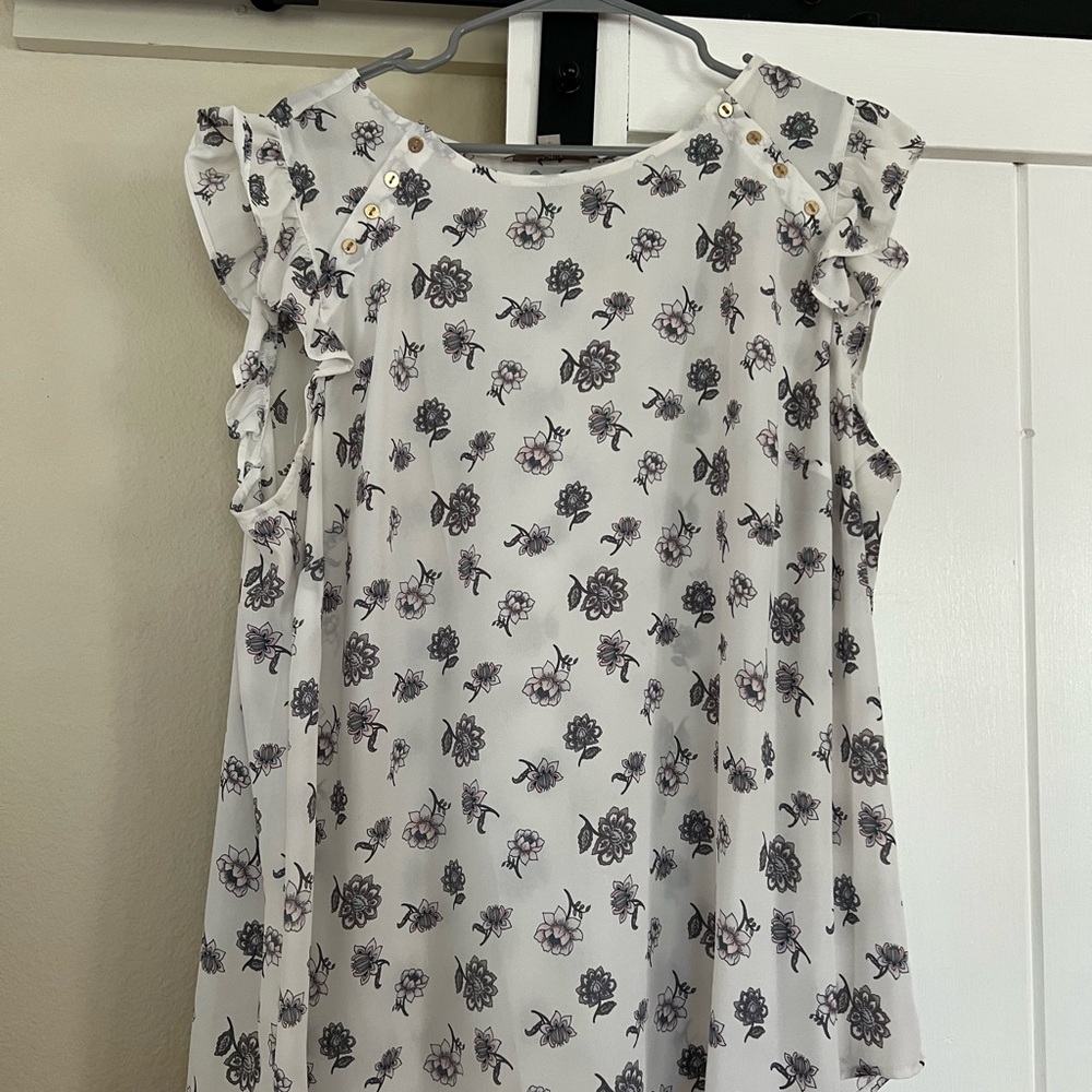 LOFT Plus Floral Blouse with Ruffle Detail